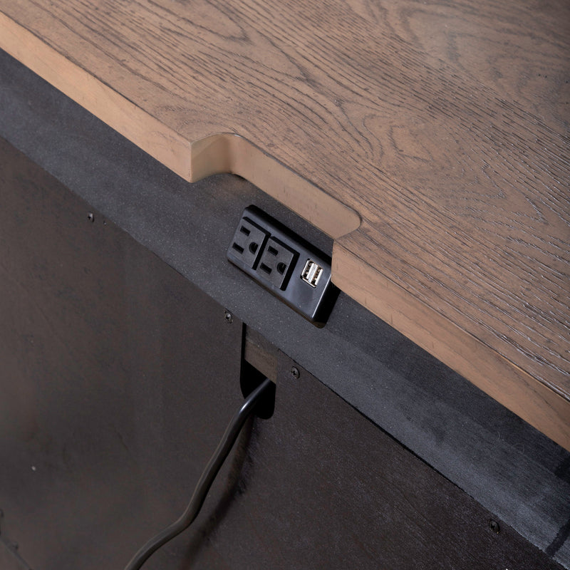 Americana Farmhouse Bedside Chest w/ Charging Station - Black