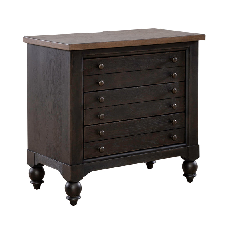 Americana Farmhouse Bedside Chest w/ Charging Station - Black