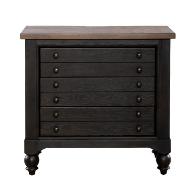 Americana Farmhouse Bedside Chest w/ Charging Station - Black