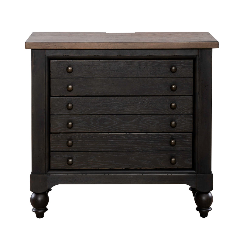 Americana Farmhouse Bedside Chest w/ Charging Station - Black