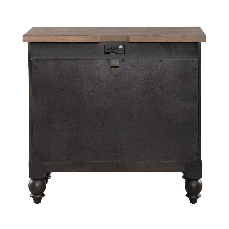 Americana Farmhouse Bedside Chest w/ Charging Station - Black