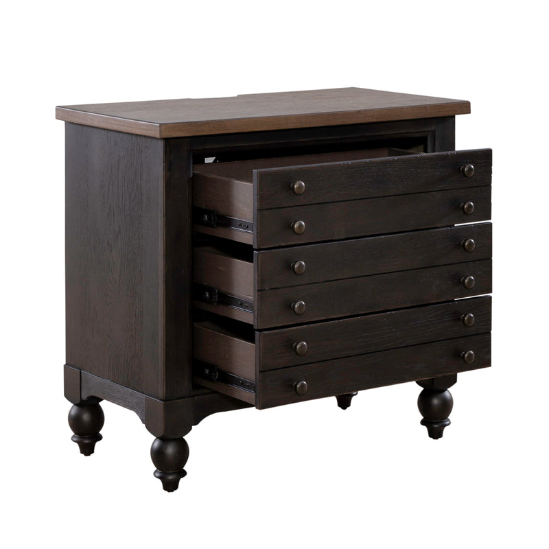 Americana Farmhouse Bedside Chest w/ Charging Station - Black