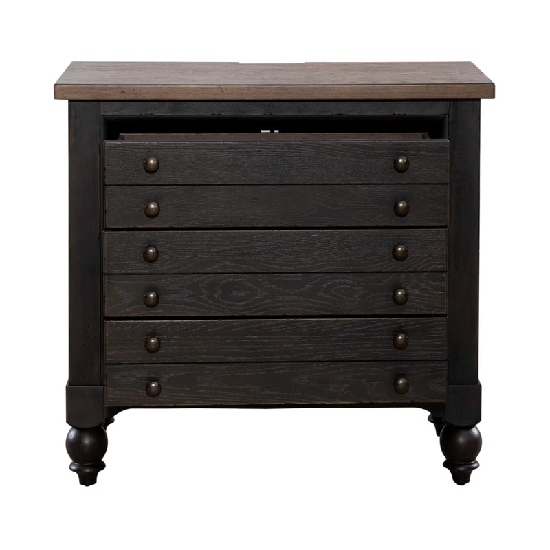 Americana Farmhouse Bedside Chest w/ Charging Station - Black
