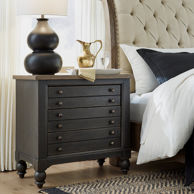 Americana Farmhouse Bedside Chest w/ Charging Station - Black
