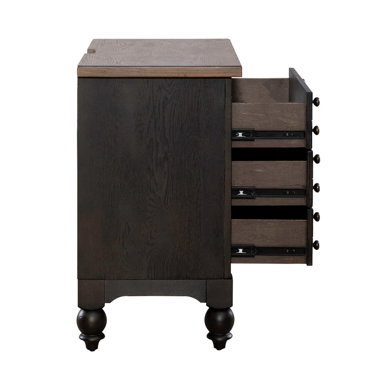 Americana Farmhouse Bedside Chest w/ Charging Station - Black